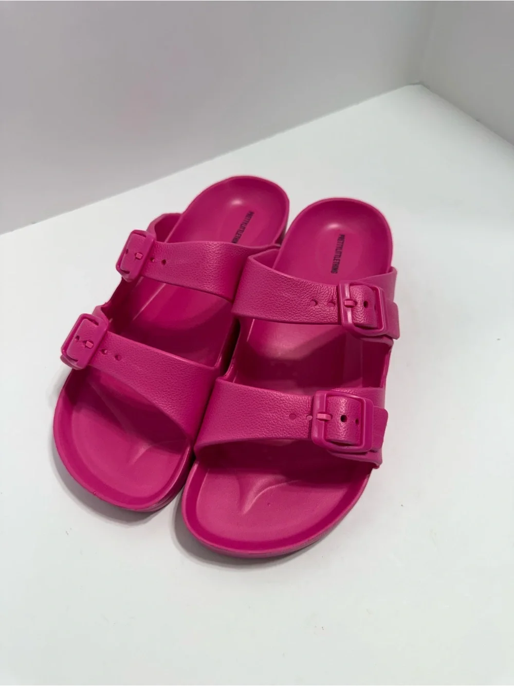 PrettyLittleThing Hot Pink Double Buckle Slide Sandals Wide. Barbie Vibes, Beach